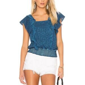 Young Fabulous & Broke Eyelet Ruffle Top Caribbean Now Smocked Frilly
